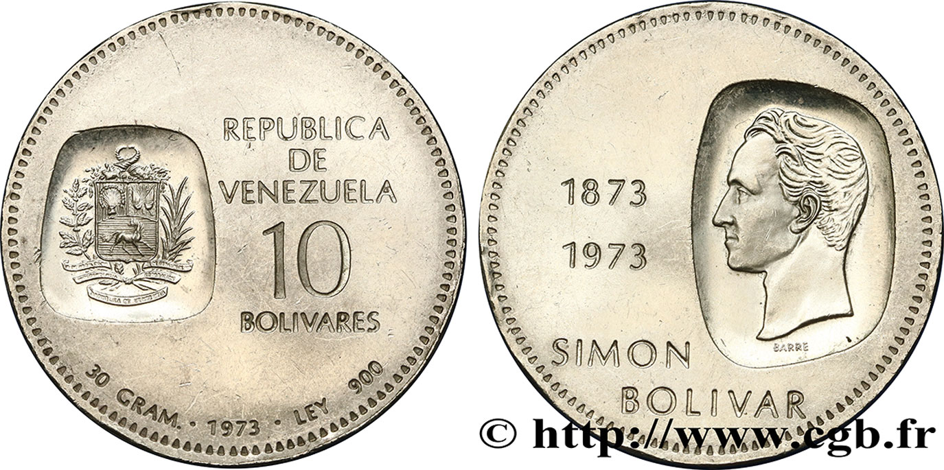 VENEZUELA 10 Bolivares Simon Bolivar 1973 Ontario SPL 