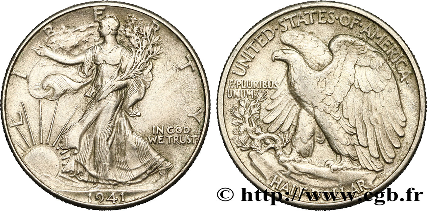 UNITED STATES OF AMERICA 1/2 Dollar Walking Liberty 1941 Philadelphie AU 
