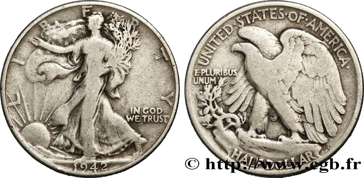 STATI UNITI D AMERICA 1/2 Dollar Walking Liberty 1942 Philadelphie MB 