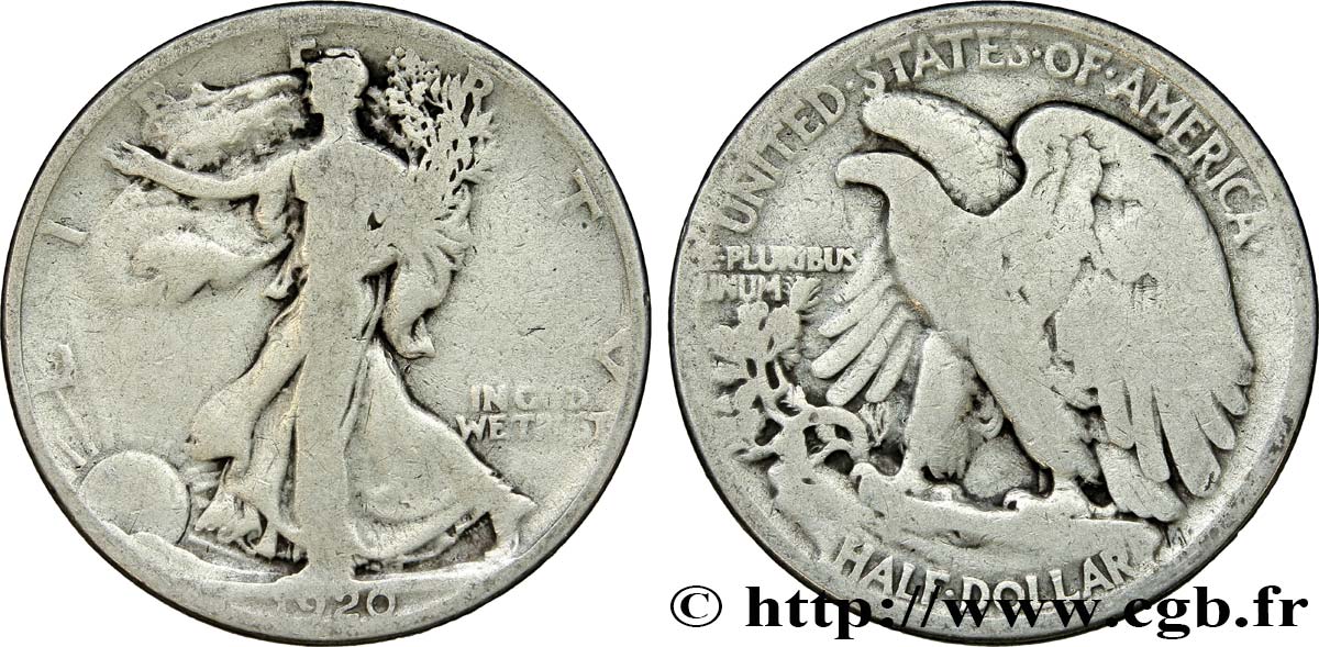 UNITED STATES OF AMERICA 1/2 Dollar Walking Liberty 1920 Philadelphie F 