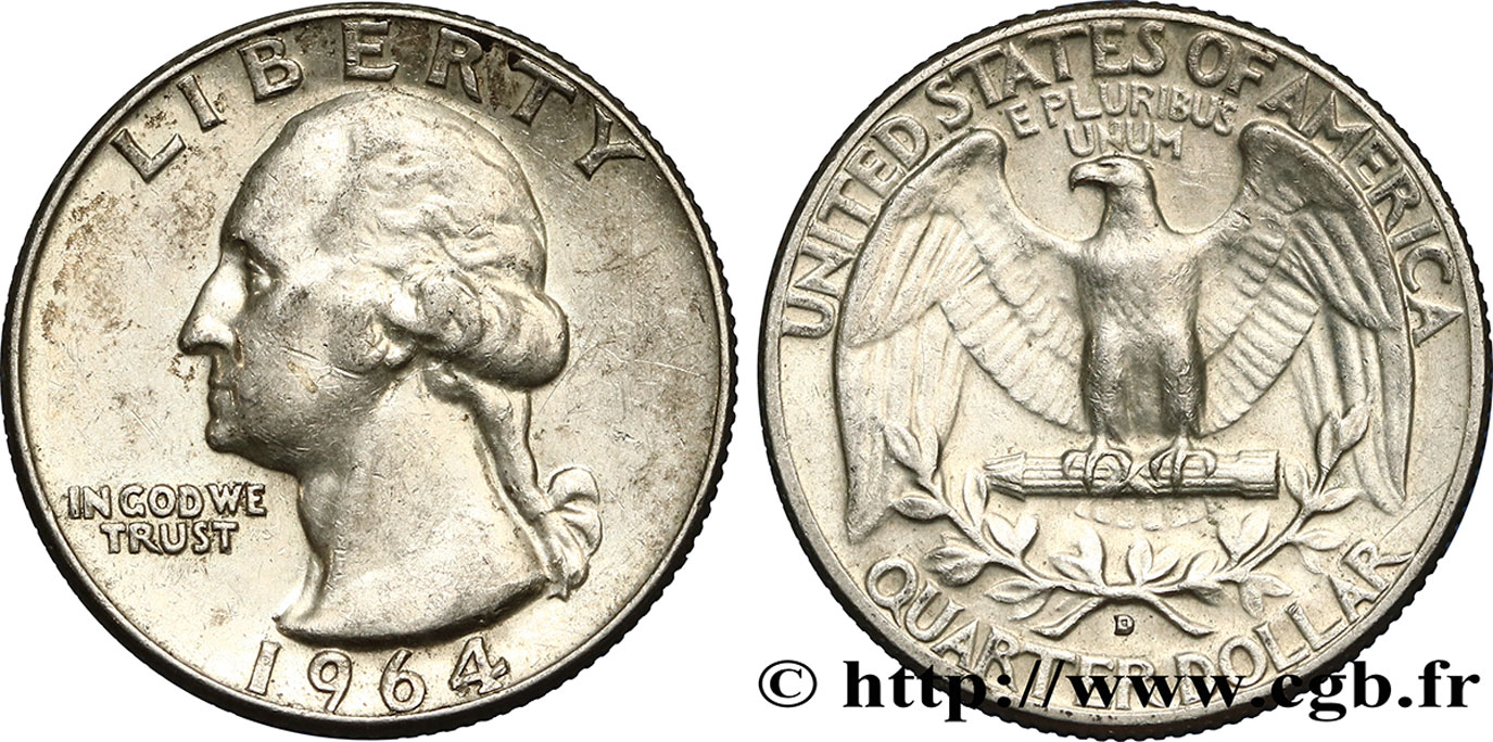 UNITED STATES OF AMERICA 1/4 Dollar Georges Washington 1964 Denver - D AU 