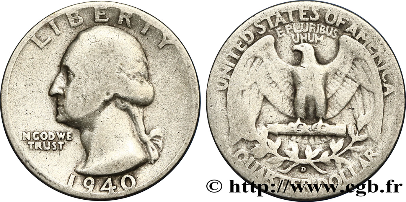 UNITED STATES OF AMERICA 1/4 Dollar Georges Washington 1940 Denver - D VF 