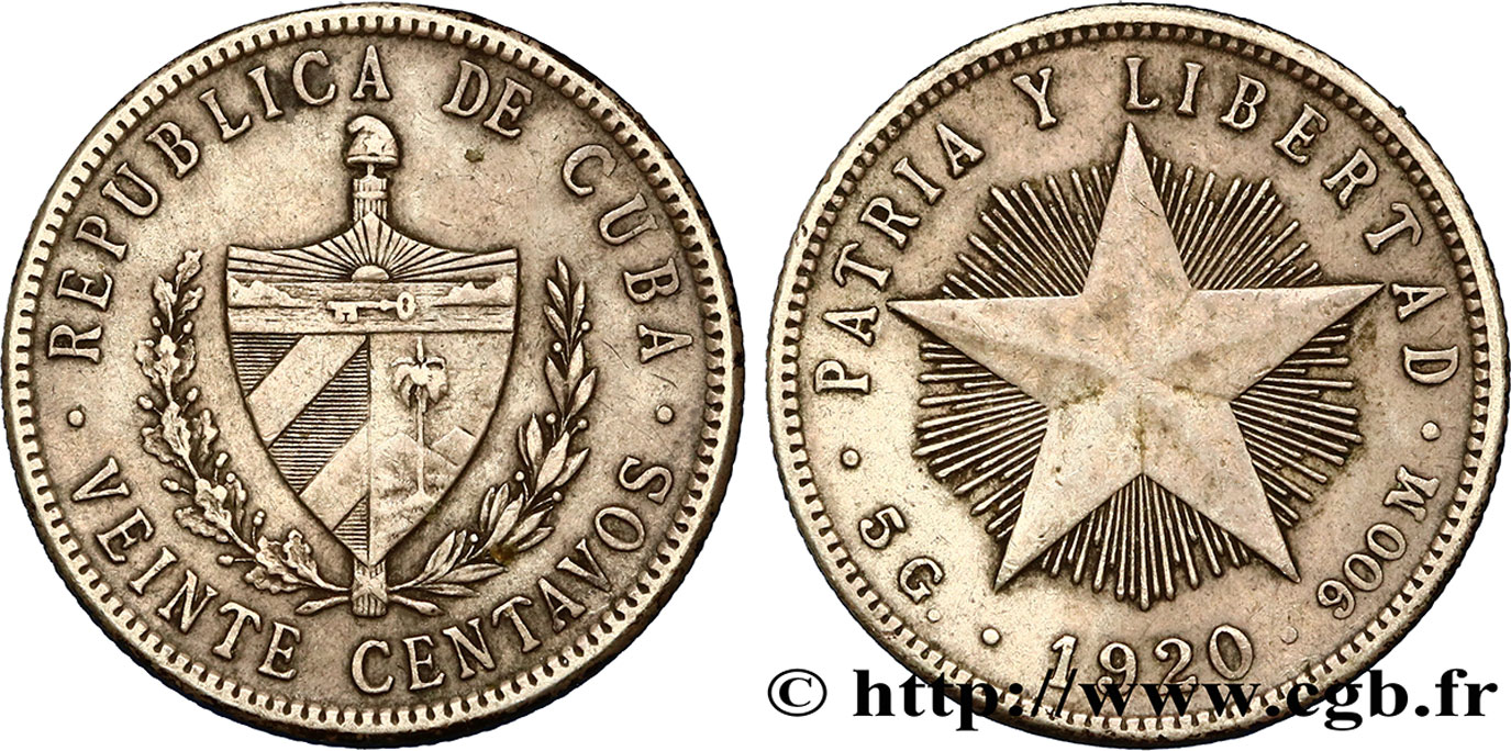 CUBA 20 Centavos 1920  XF 