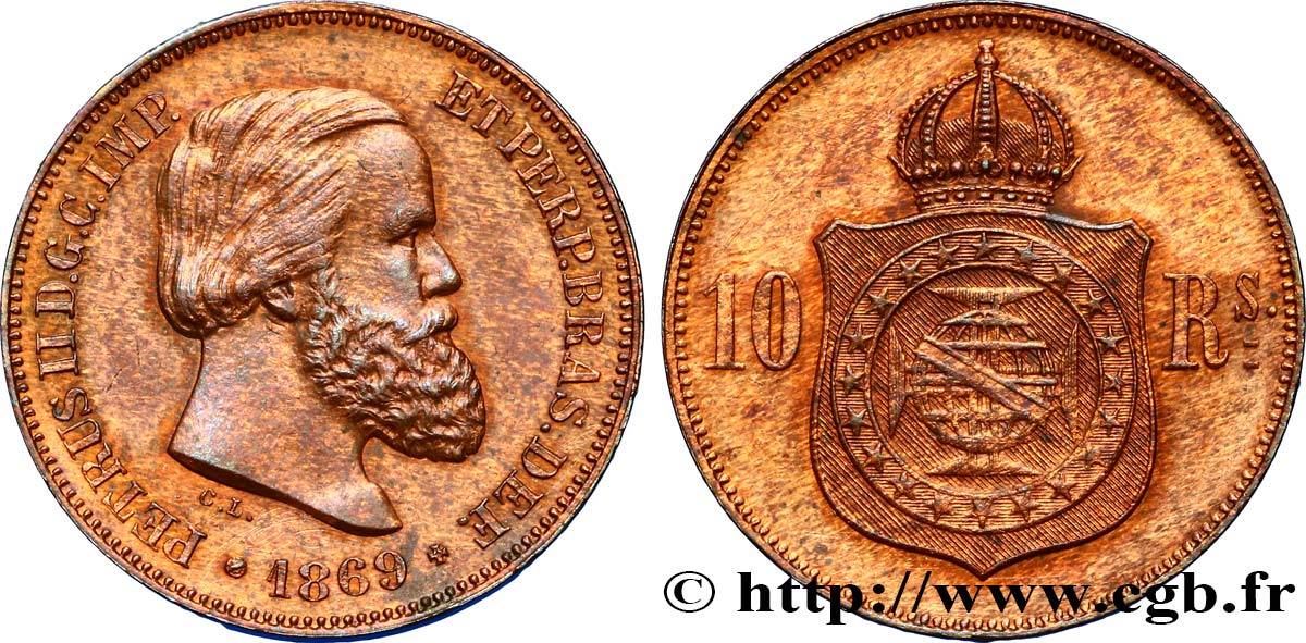 BRAZIL 10 Réis Pierre II 1869  MS 