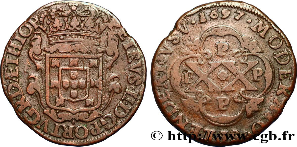 ANGOLA 20 Réis Pierre II 1697  q.MB 
