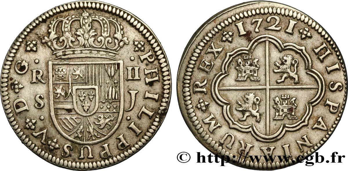 SPANIEN 2 Reales Philippe V 1721 Séville SS 