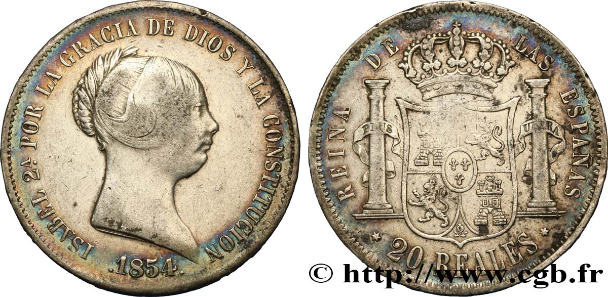 SPAIN 20 Reales Isabelle II  1854 Madrid VF 