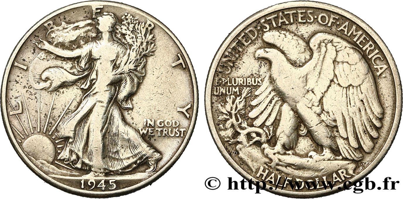 UNITED STATES OF AMERICA 1/2 Dollar Walking Liberty 1945 Denver VF 