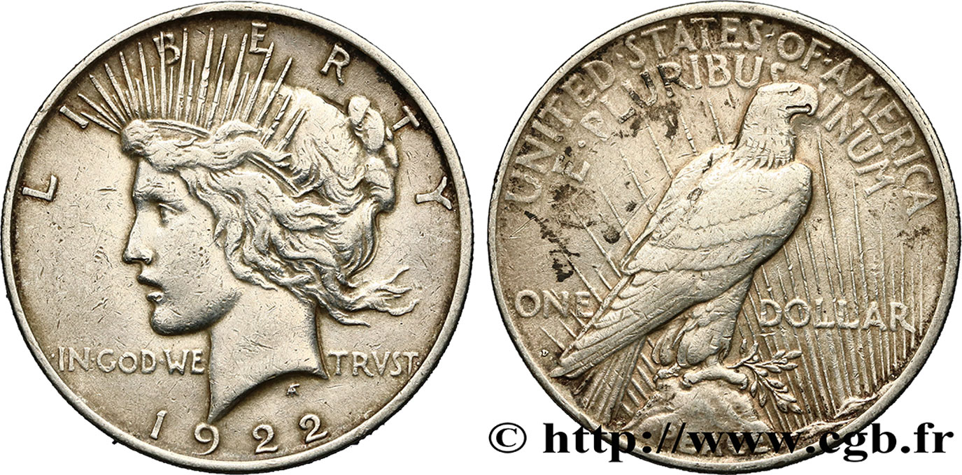UNITED STATES OF AMERICA 1 Dollar Peace 1922 Denver XF 