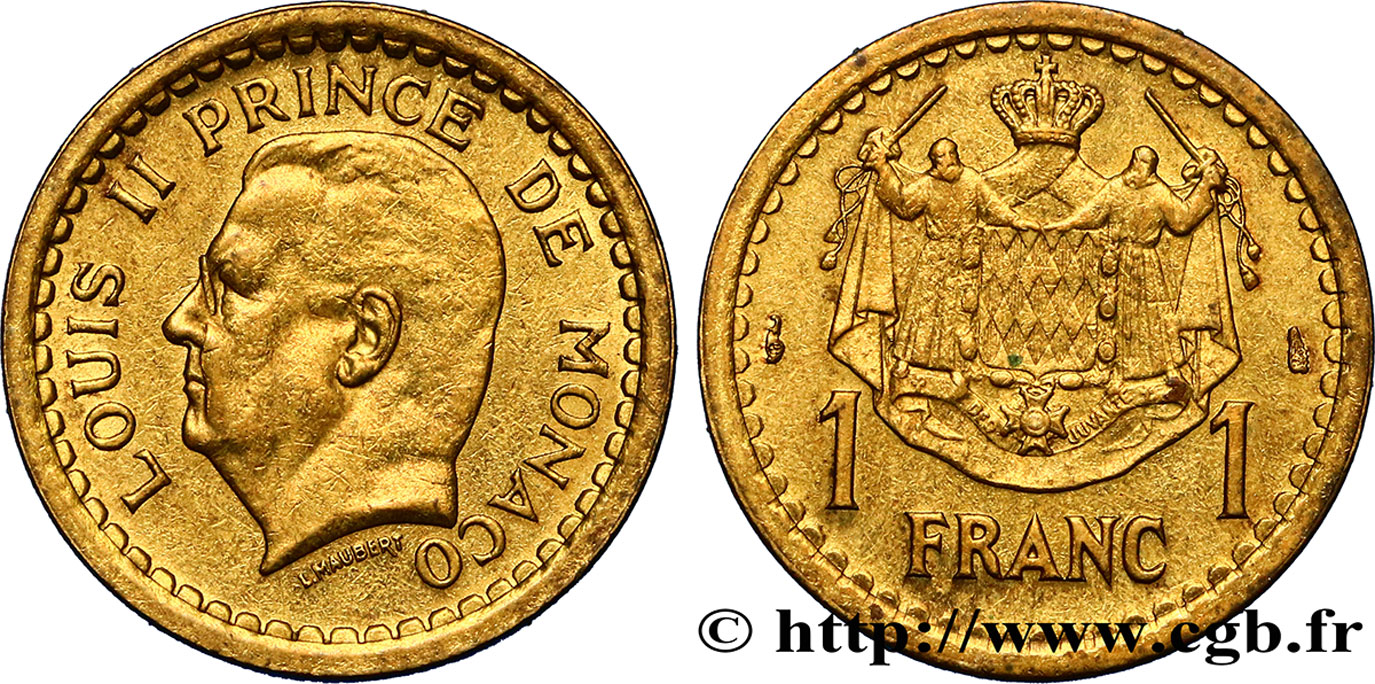 MONACO 1 Franc Louis II (1943) Paris EBC 