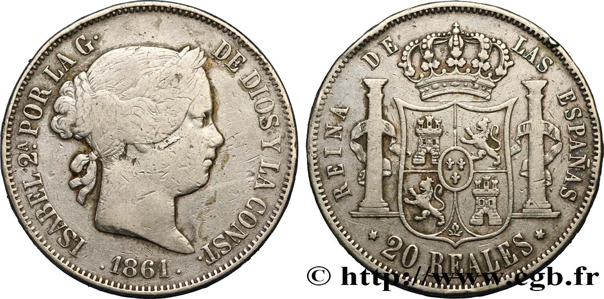 ESPAGNE 20 Reales Isabelle II 1861 Madrid TB+ 