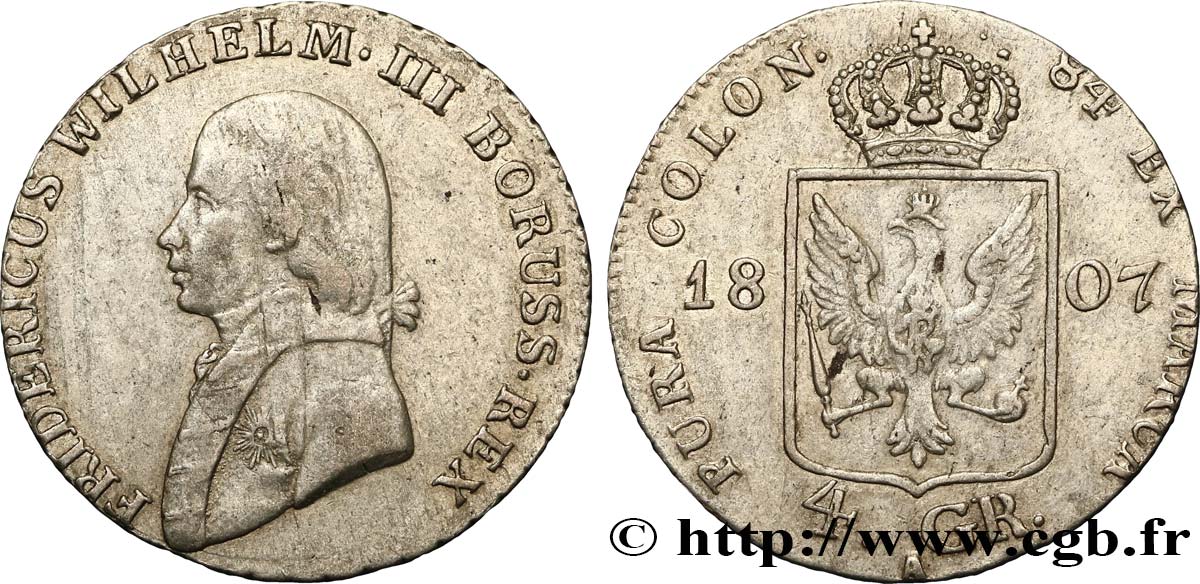 ALEMANIA - PRUSIA 1/6 Thaler (4 Groschen)  Frédéric-Guillaume III roi de Prusse 1807 Berlin BC+ 