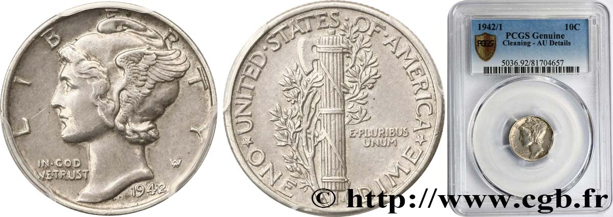 UNITED STATES OF AMERICA 1 Dime Mercury 1942/1 Philadelphie AU PCGS