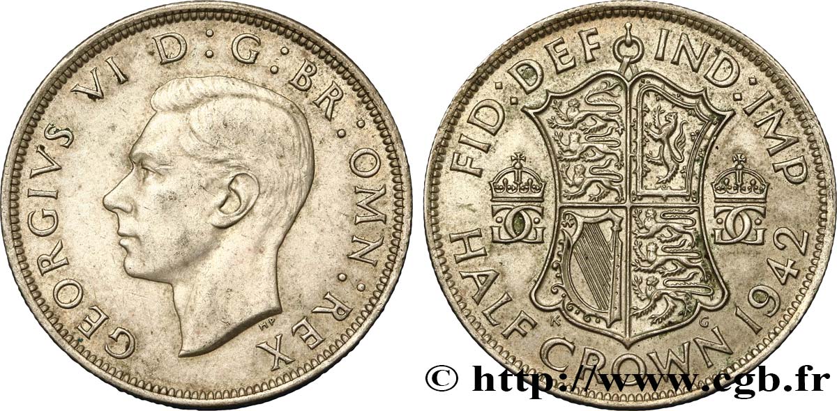 UNITED KINGDOM 1/2 Crown Georges VI 1942  AU 