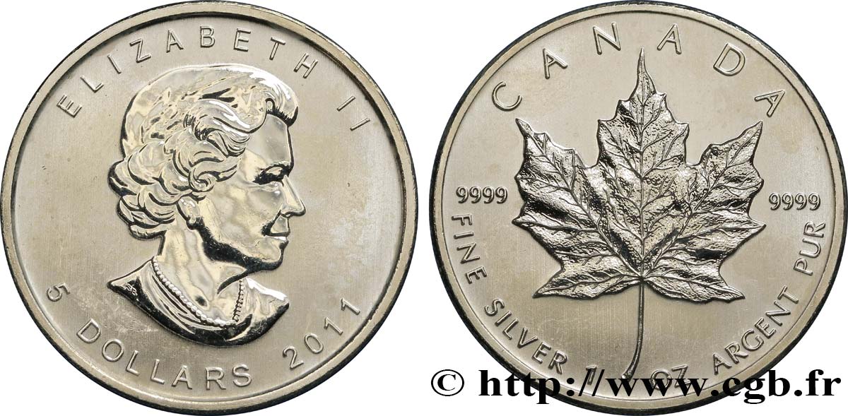 CANADá
 5 Dollars (1 once) Proof feuille d’érable 2011  SC 