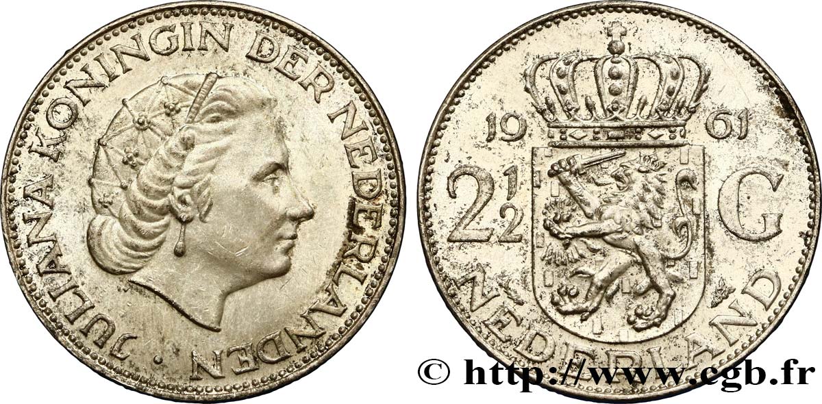 PAESI BASSI 2 1/2 Gulden Juliana 1961 Utrecht MS 