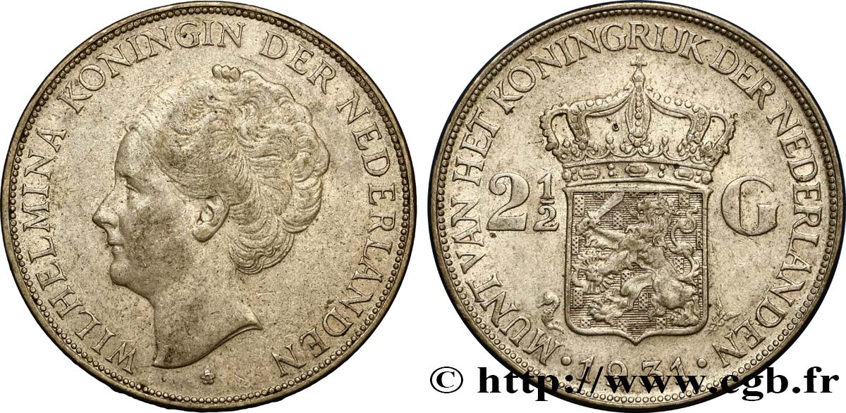 PAYS-BAS 2 1/2 Gulden Wilhelmina 1931  TTB 
