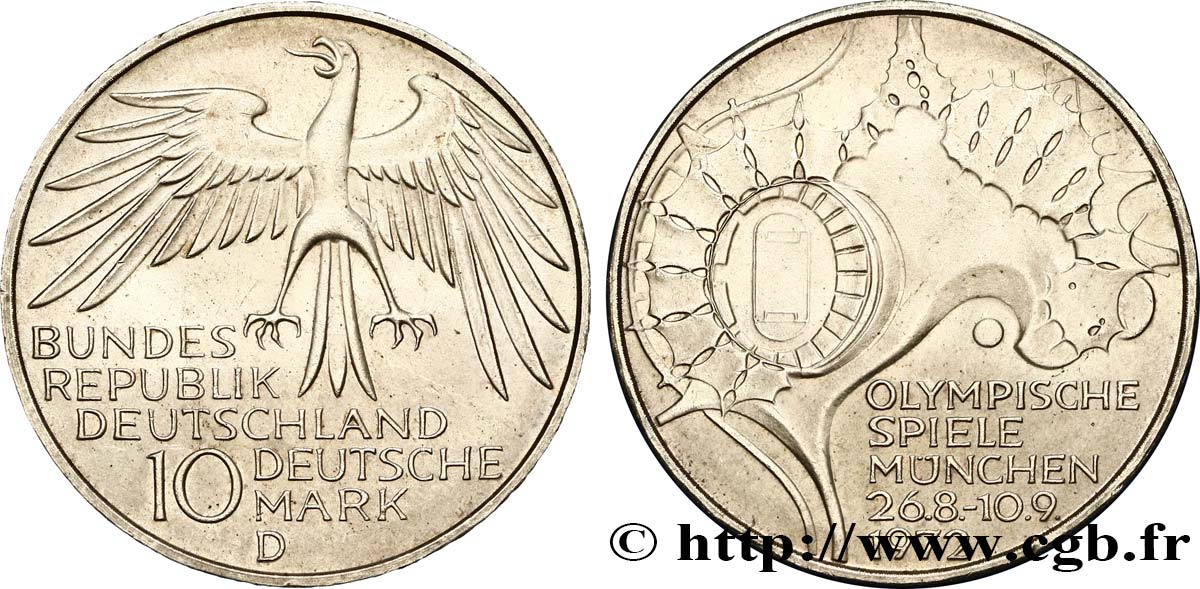GERMANY 10 Mark / XXe J.O. Munich - Village olympique de Munich 1972 Munich AU 