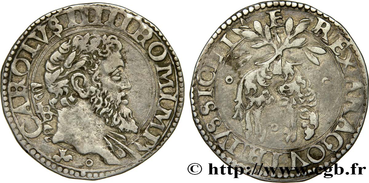 ITALY - KINGDOM OF NAPLES - CHARLES V Carlino n.d. Naples XF 