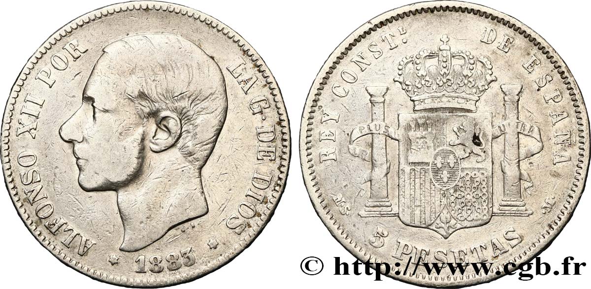SPAIN 5 Pesetas 1883 Madrid VF 