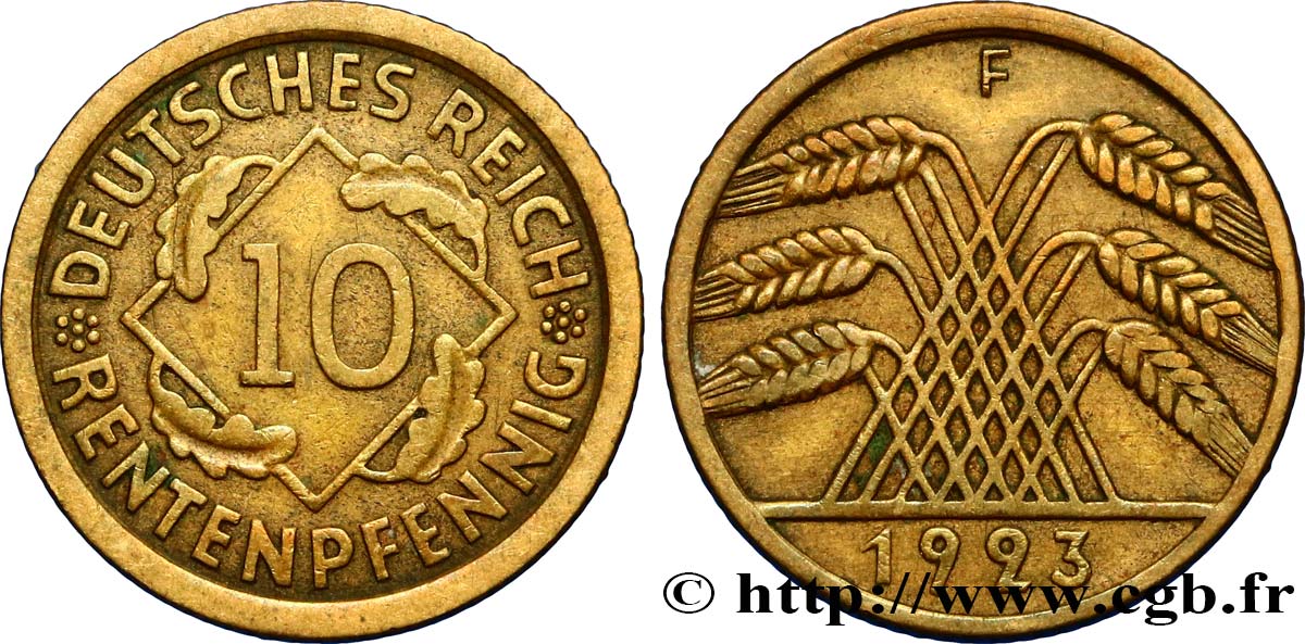 DEUTSCHLAND 10 Rentenpfennig 1923 Stuttgart SS 