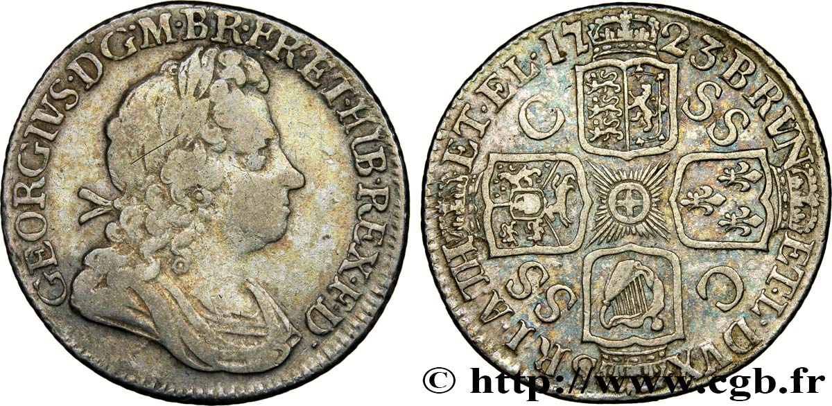 REINO UNIDO Shilling Georges Ier 1723 Londres BC/BC+ 