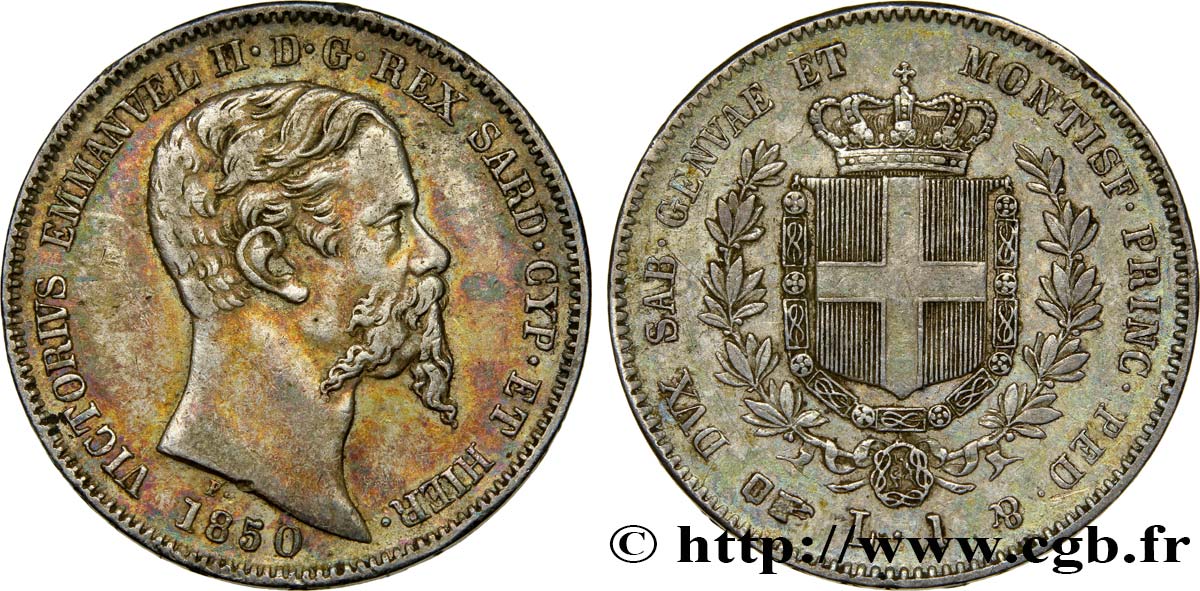 ITALY - KINGDOM OF SARDINIA - VICTOR-EMMANUEL II 1 Lire 1850 Turin XF/AU 