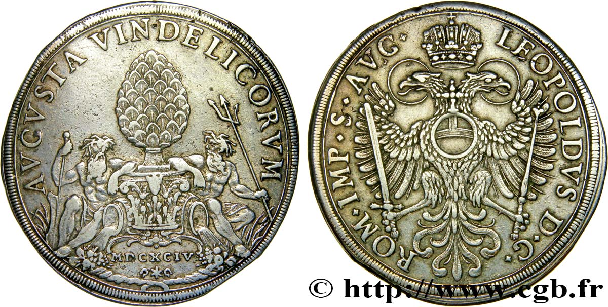 GERMANY - AUGSBURG - LEOPOLD I Thaler 1694 Augsbourg XF/AU 