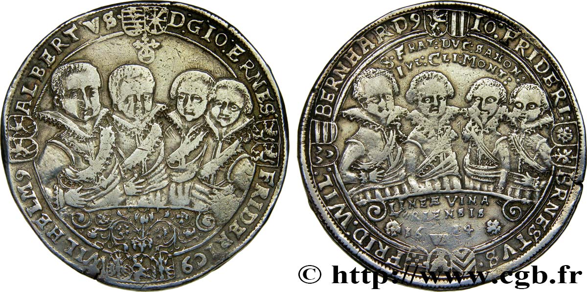 GERMANY - DUCHY OF SAXE-WEIMAR - JOHN-ERNEST IV AND HIS SEVEN BROTHERS Thaler 1614 Weimar XF 