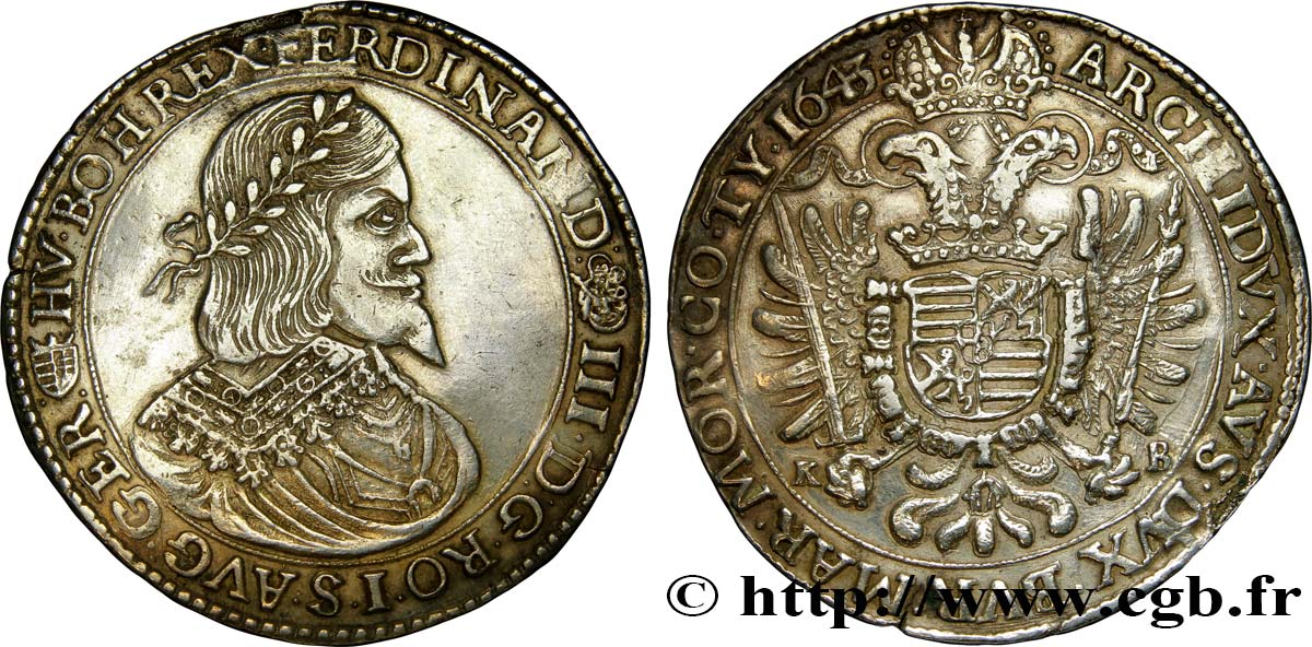 HONGRIE - ROYAUME DE HONGRIE - FERDINAND III Thaler 1643 Kremnitz AU 