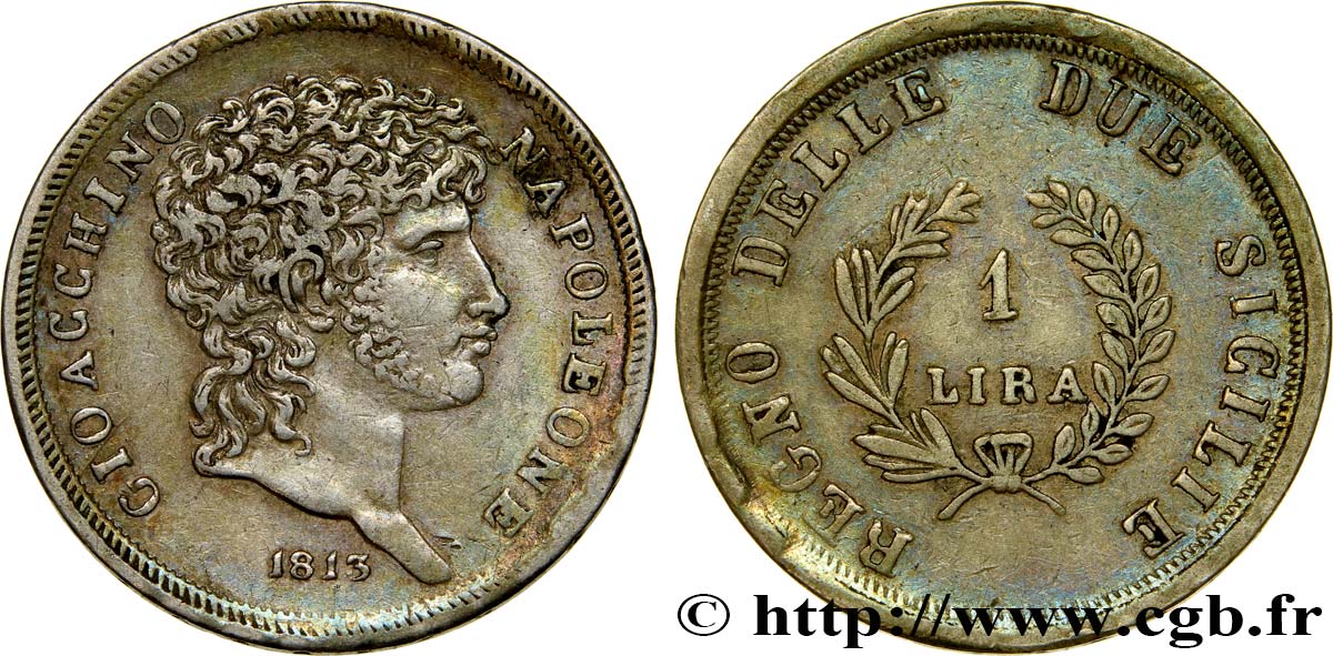 ITALY - KINGDOM OF NAPLES - JOACHIM MURAT 1 Lira 1813 Naples XF 