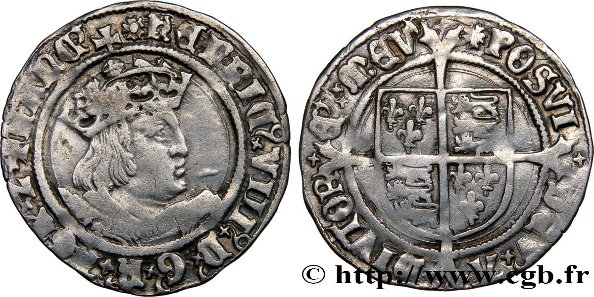 ENGLAND - KINGDOM OF ENGLAND - HENRY VIII Gros (Groat) 1526-1529 Londres MBC/BC+ 
