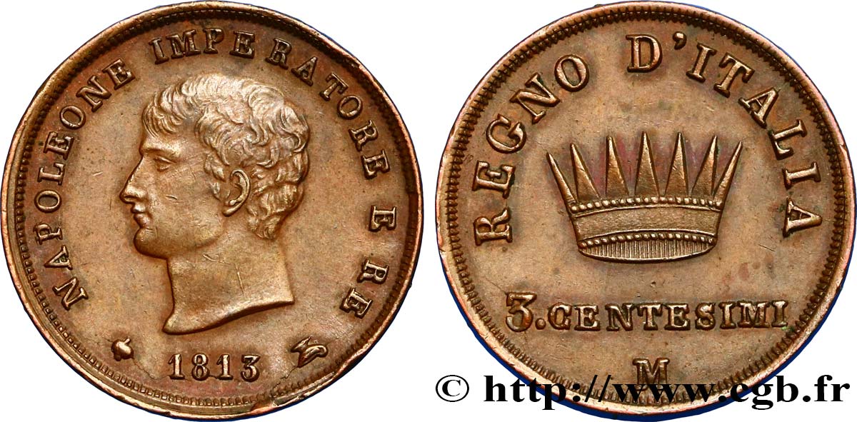 ITALIEN - Königreich Italien - NAPOLÉON I. 3 centesimi 1813 Milan VZ 