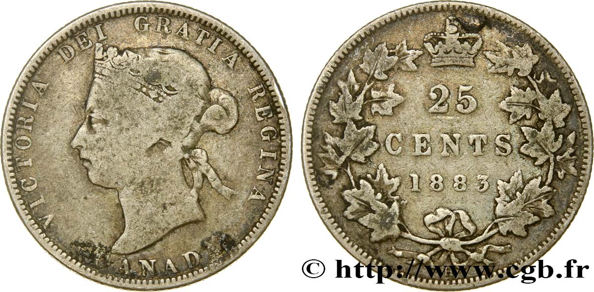 CANADA 25 Cents Victoria 1883 Heaton F 