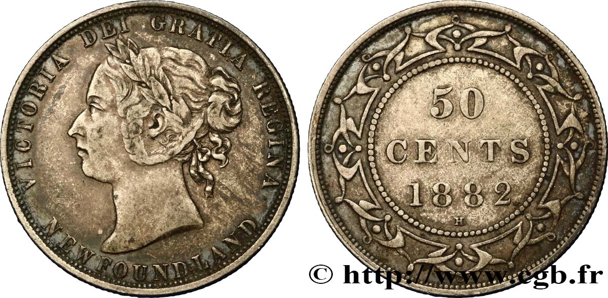 NEUFUNDLAND 50 Cents Victoria 1882 Heaton SS 