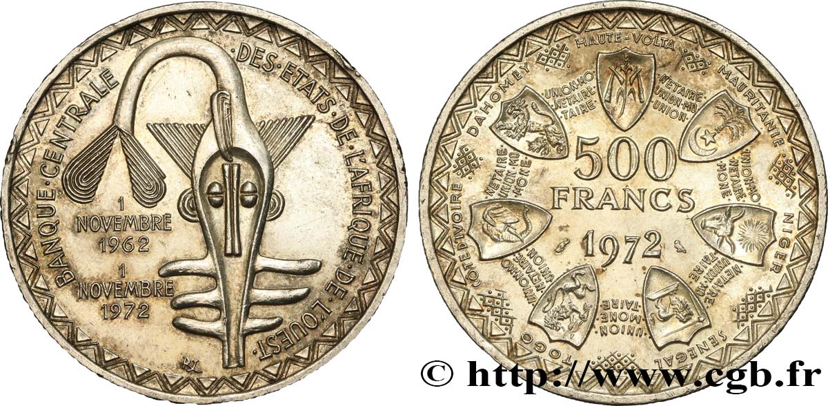 ÉTATS DE L&nbsp;AFRIQUE DE L&nbsp;OUEST (BCEAO) 500 Francs BCEAO 1972 Paris SUP 