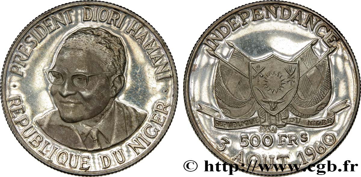 NIGER - RÉPUBLIQUE - HAMANI DIORI Essai de 500 Francs 1960 Paris SPL 