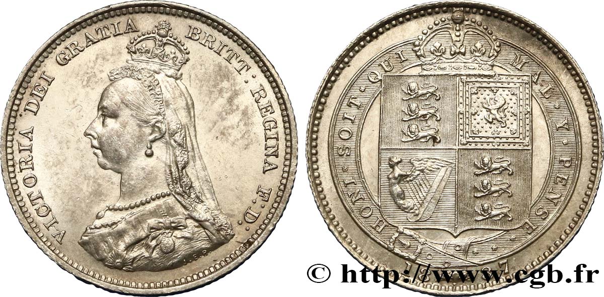 ROYAUME-UNI 1 Shilling Victoria buste du jubilé 1887  SPL 