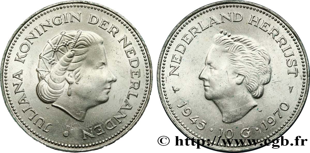 PAYS-BAS 10 Gulden 25e anniversaire de la libération 1970 Utrecht SPL 