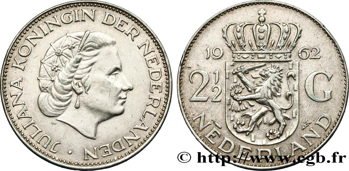 PAYS-BAS 2 1/2 Gulden Juliana 1962 Utrecht SUP 