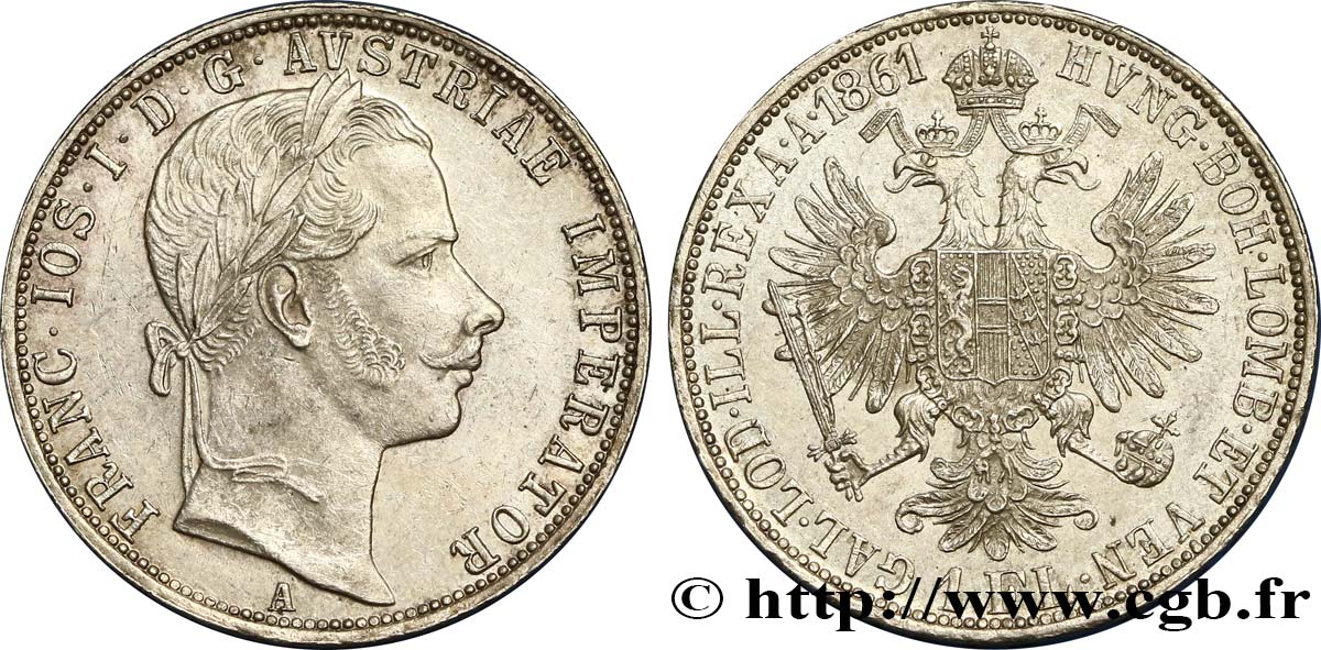 AUSTRIA 1 Florin François-Joseph Ier tête laurée 1861 Vienne MS 