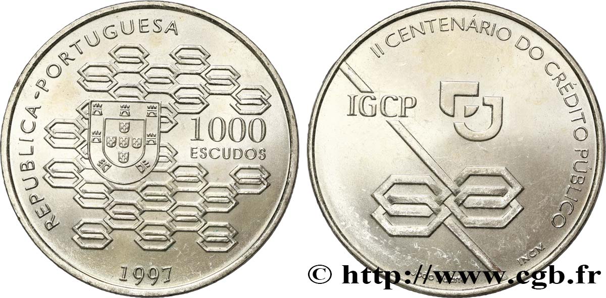 PORTOGALLO 1000 Escudos 2e Centenaire du Credito Publico 1997  MS 
