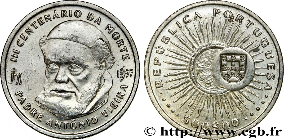 PORTUGAL 500 Escudos tricentenaire de la mort du Père Antonio Vieira 1997  SUP 
