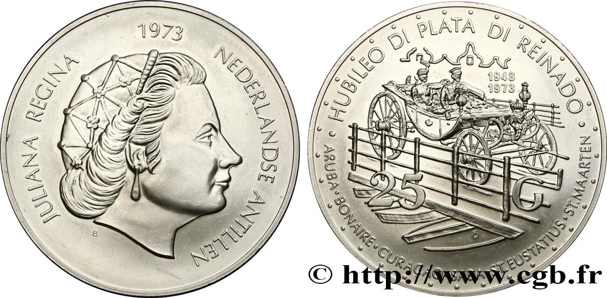 NETHERLANDS ANTILLES 25 Gulden 25e ans de règne de la reine Juliana 1973 Ottawa SC 