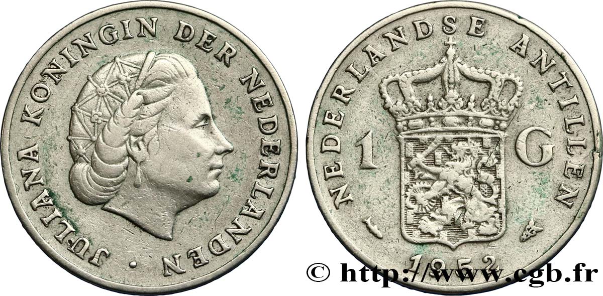 ANTILLES NÉERLANDAISES 1 Gulden reine Juliana 1952 Utrecht TTB 