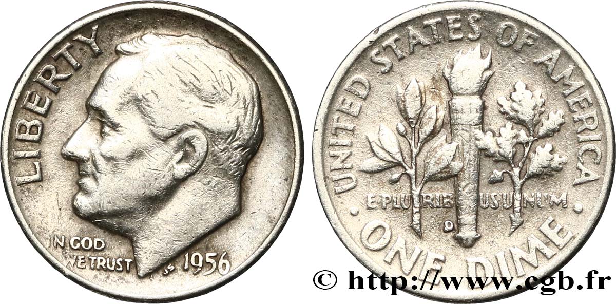 STATI UNITI D AMERICA 1 Dime(10 Cents) Roosevelt 1956 Philadelphie BB 