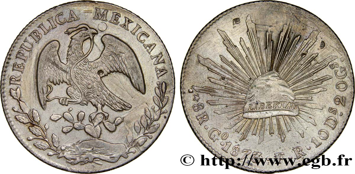 MEXICO 8 Reales 1873 Guanajuato - G° VF 