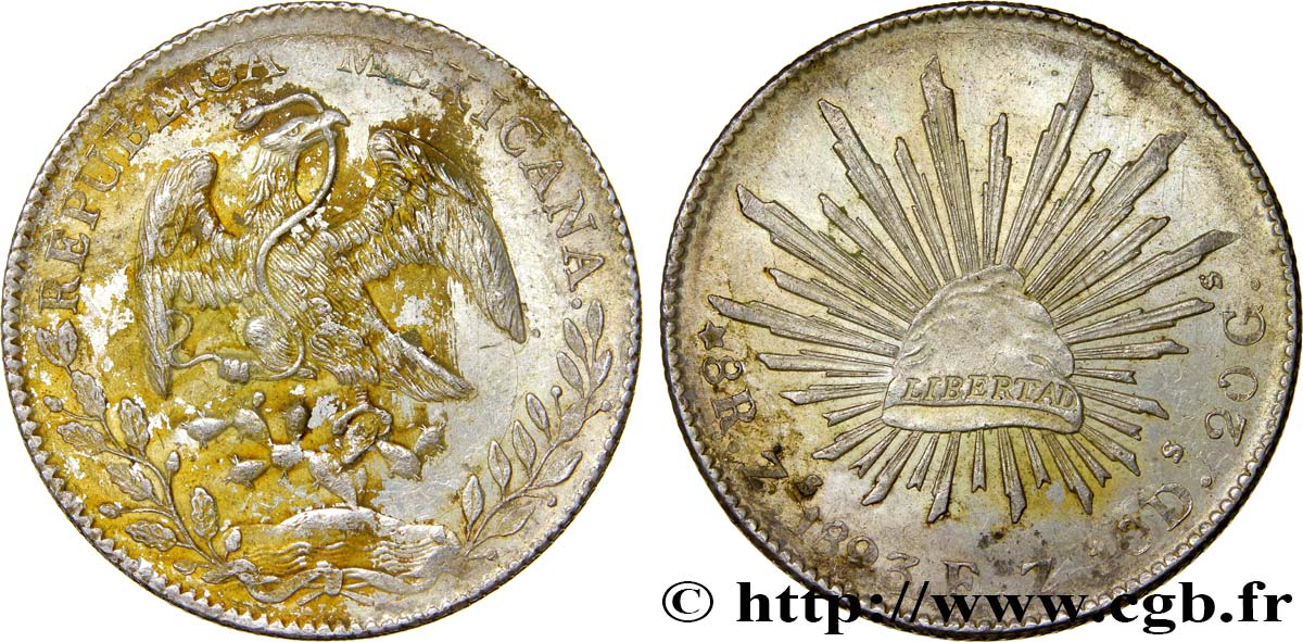 MEXICO 8 Reales 1893 Zacatecas AU 