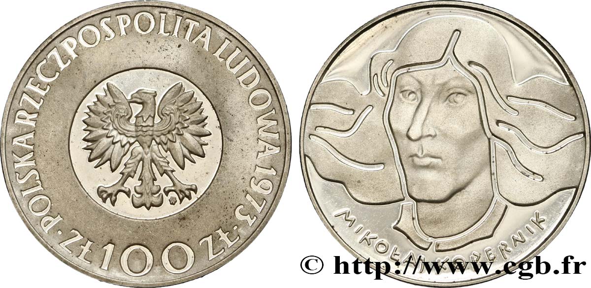 POLONIA 100 Zlotych Proof Nicolas Copernic 1973 Varsovie MS 