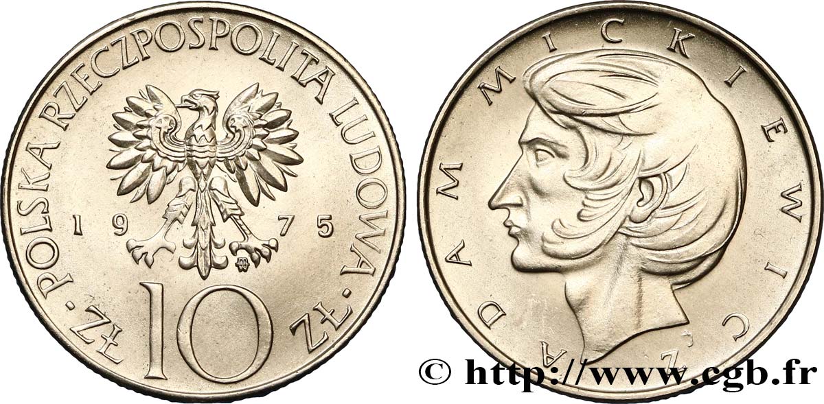POLOGNE 10 Zlotych aigle / Adam Mickiewicz 1975 Varsovie SPL 
